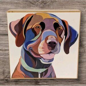 Dog Art Portrait Square Sarah Thornton Oil Painting Wood Colorful Block Abstract